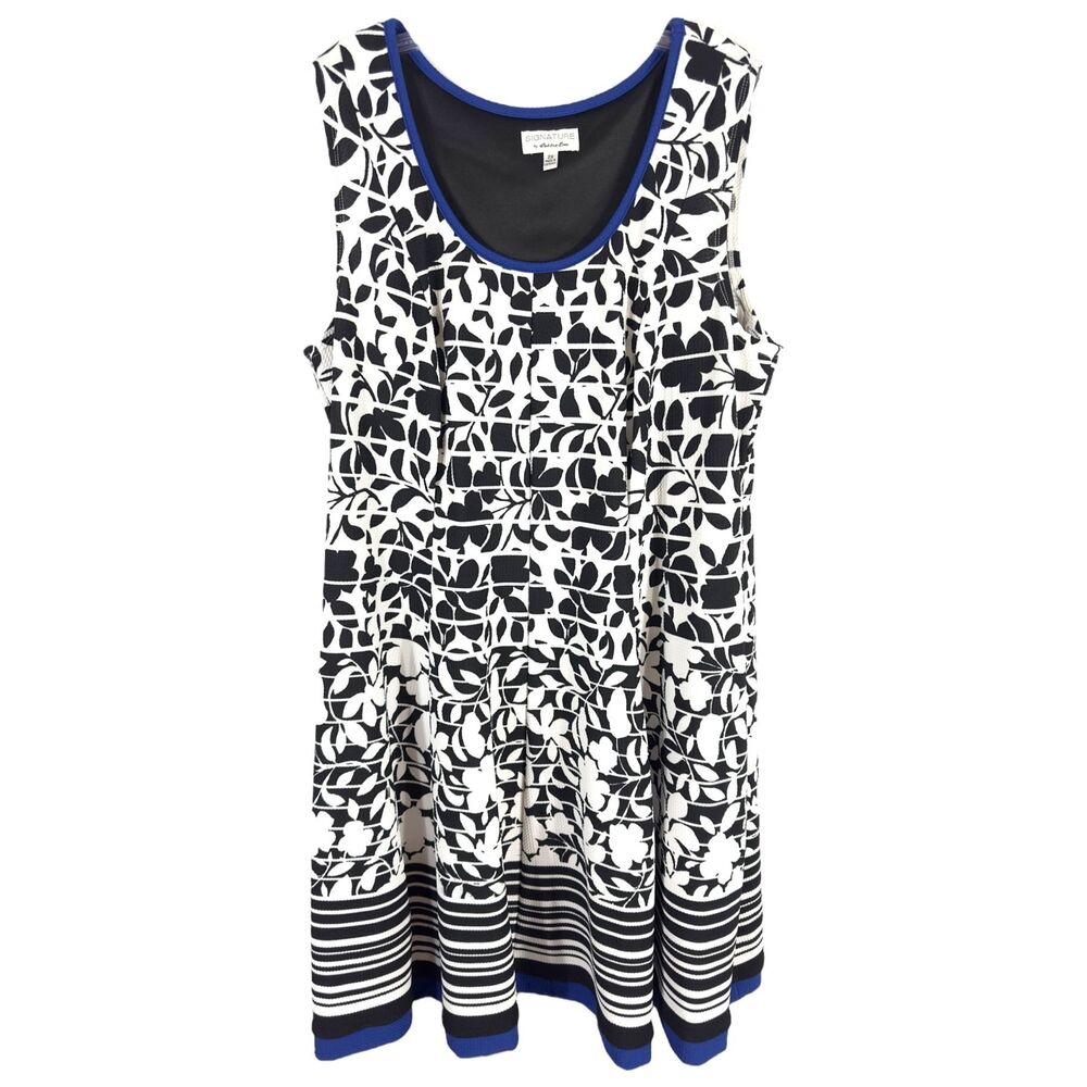 Signature by Robbie Bee Plus Sz 2X Dress A Line Knee Sleeveless Black White 776